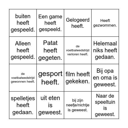Weekend Bingo. Zoek iemand die... Bingo Card