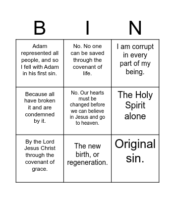 Sin and Grace Bingo Card