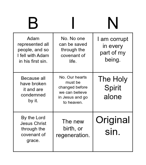 Sin and Grace Bingo Card