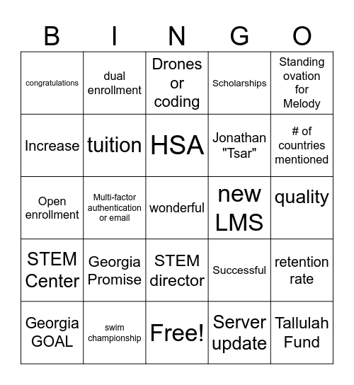 Post-Planning BINGO Card