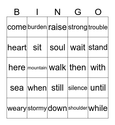 You raise me up Bingo Card