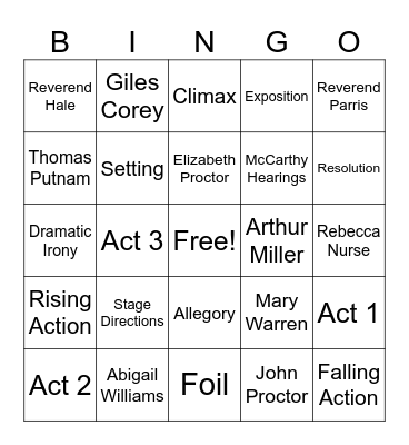 The Crucible Bingo Card
