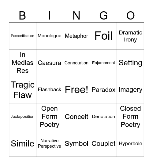 AP Lit Bingo Card