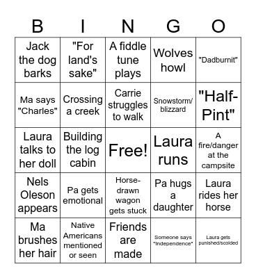 Little House on the Prairie Bingo Card