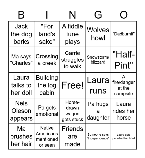 Little House on the Prairie Bingo Card