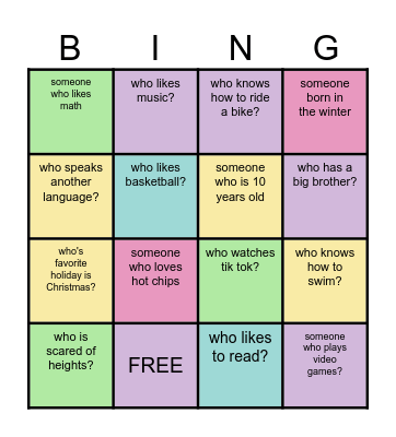 4th grade bingo Card