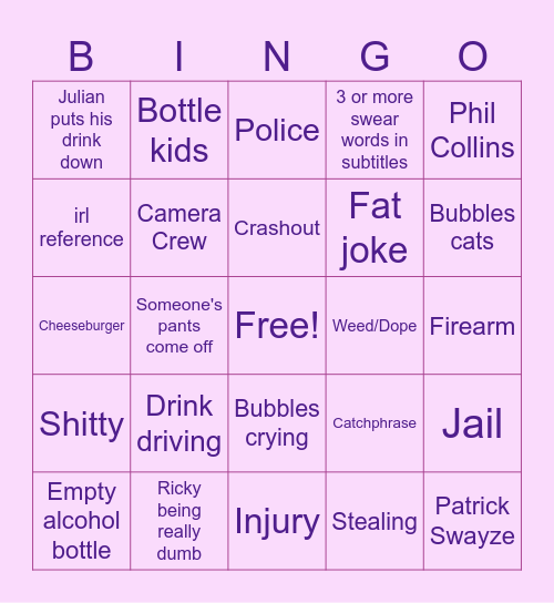 Trailer Park Boys Bingo Card