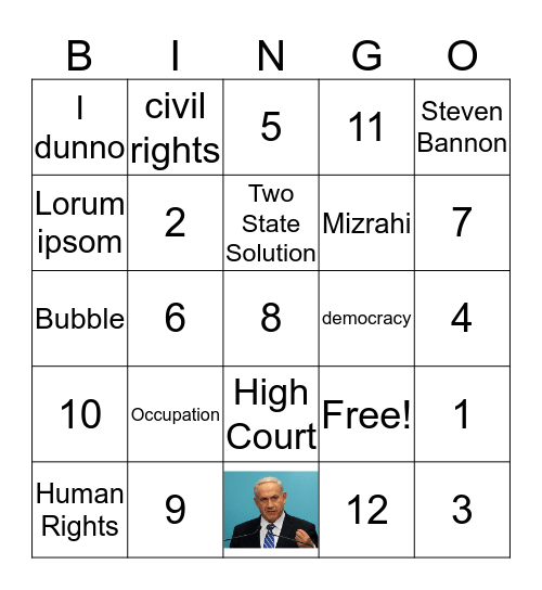 New Israel Fund Bingo Card