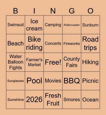 Summer Bingo Card