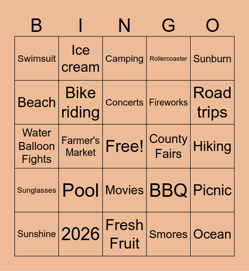 Summer Bingo Card