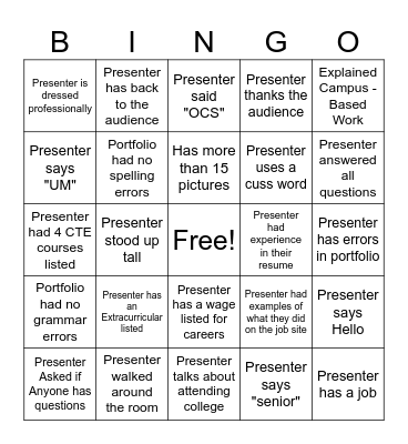 PORTFOLIO BINGO Card