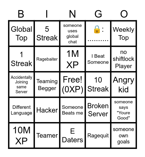 Goal Battles Bingo Card