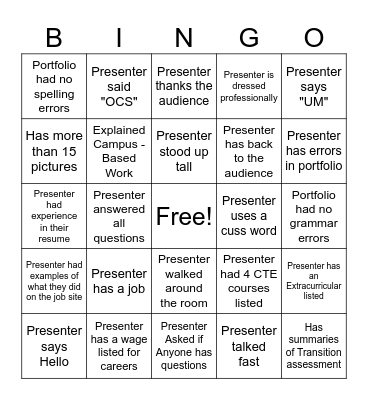 PORTFOLIO BINGO Card
