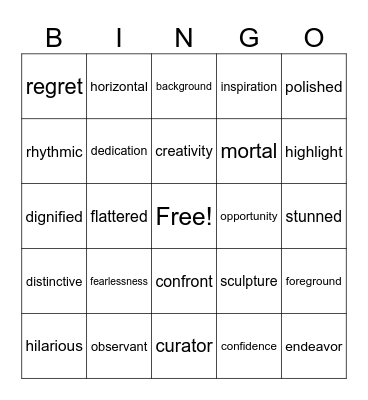 4th Grade Vocabulary Bingo Card