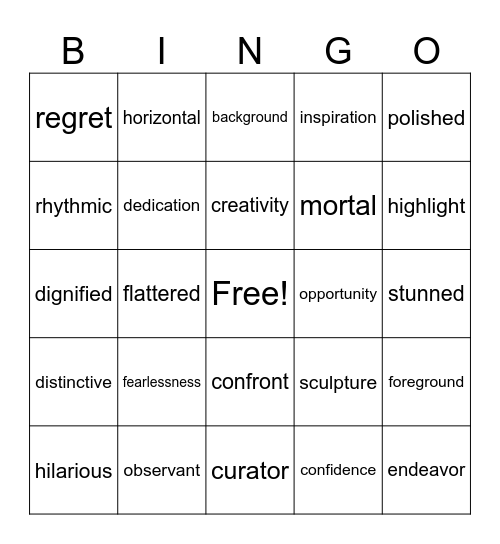 4th Grade Vocabulary Bingo Card
