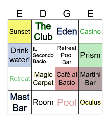 Celebrity Bar Crawl Bingo Card
