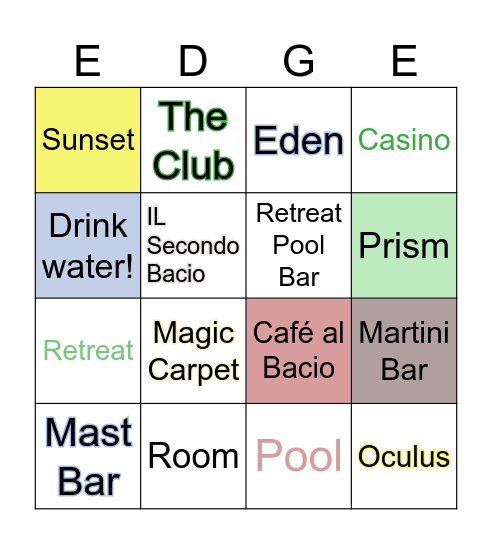 Celebrity Bar Crawl Bingo Card