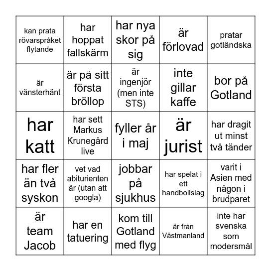 Hitta någon som... Bingo Card