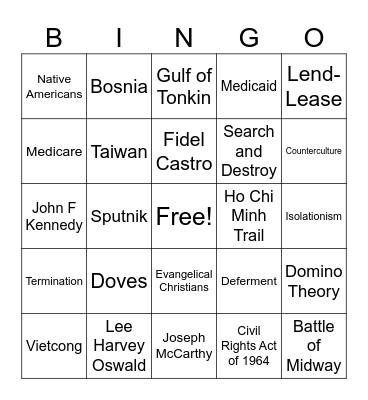 US Exam Review Bingo Card