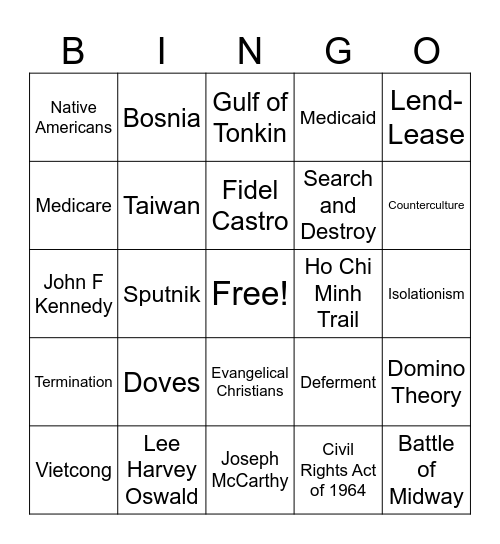 US Exam Review Bingo Card