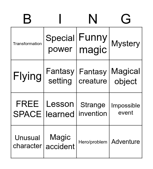 Fantasy Short Film Bingo Card