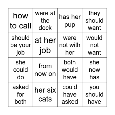 2.1 Wilson HFW Phrases Bingo Card