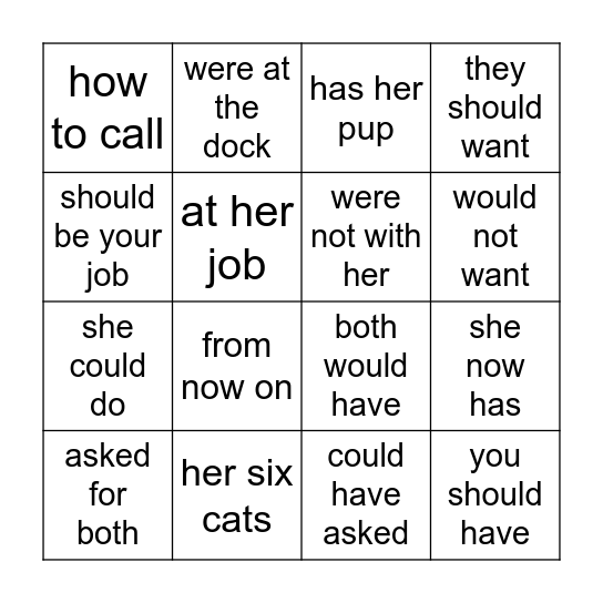 2.1 Wilson HFW Phrases Bingo Card