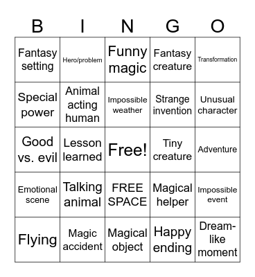 Fantasy Short Film Bingo Card