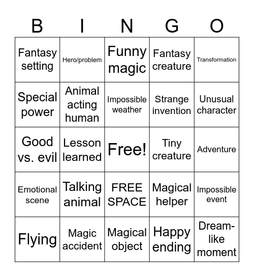 Fantasy Short Film Bingo Card