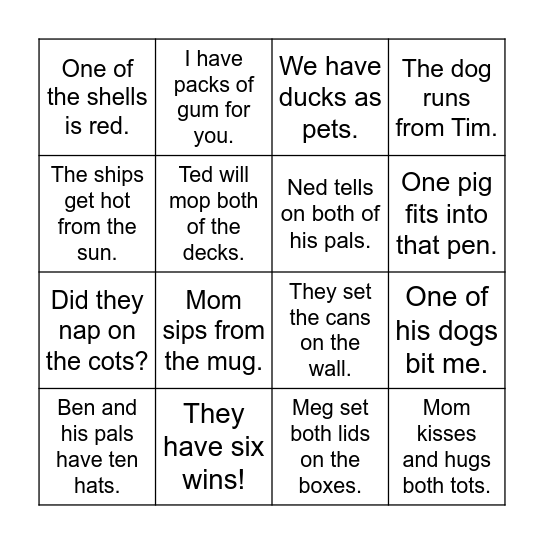 1.6 Wilson Sentences Bingo Card