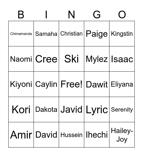 3A Bingo Card