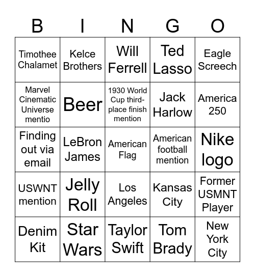 USMNT roster reveal video bingo Card
