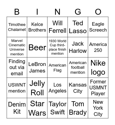 USMNT roster reveal video bingo Card
