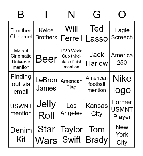 USMNT roster reveal video bingo Card