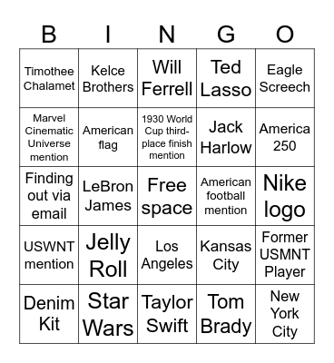 USMNT roster reveal video bingo Card