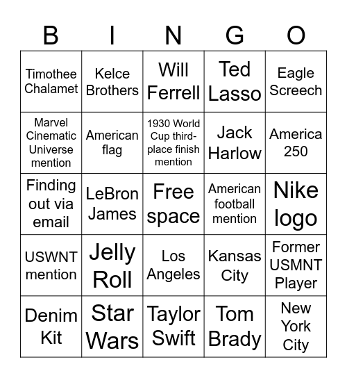 USMNT roster reveal video bingo Card