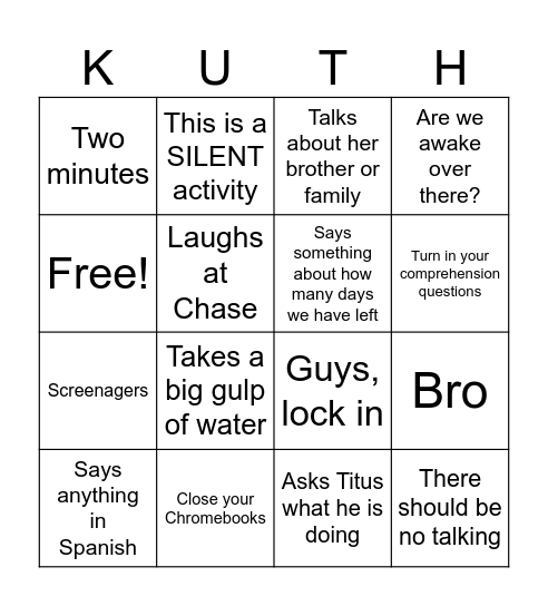 Secret Bingo Card