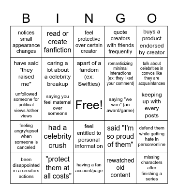 How parasocial are you? Bingo Card
