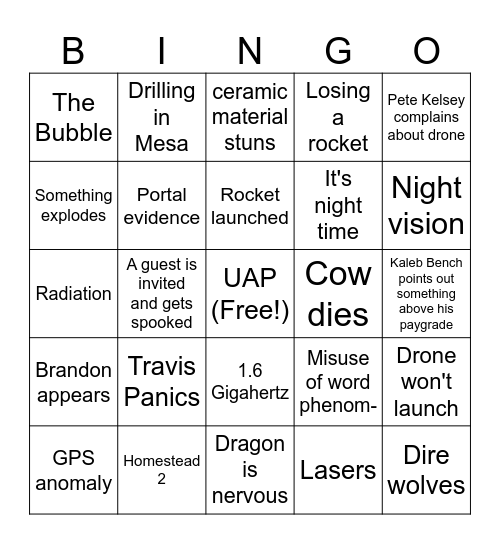 Secret of Skinwalker Ranch Bingo Card