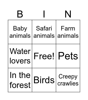 First animals for baby Bingo Card