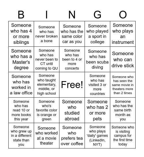 1L Preview Day Bingo Card
