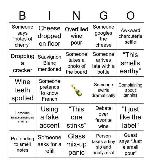 Wine and Cheese Edition Bingo Card