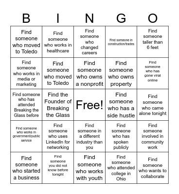 Breaking the Glass Bingo Card