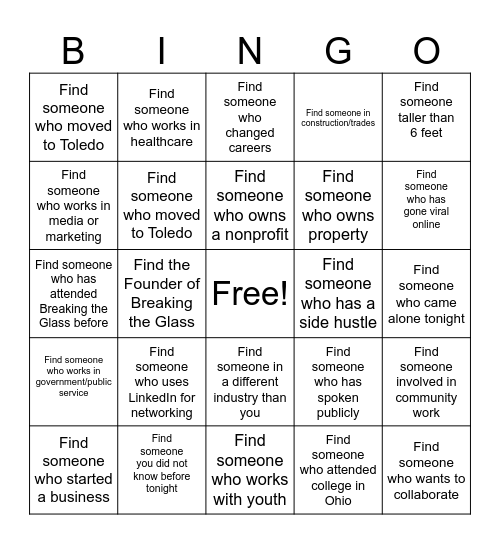 Breaking the Glass Bingo Card