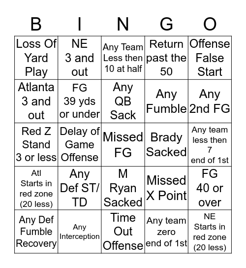 Super Fantasy/ Def Special Teams Bingo Card