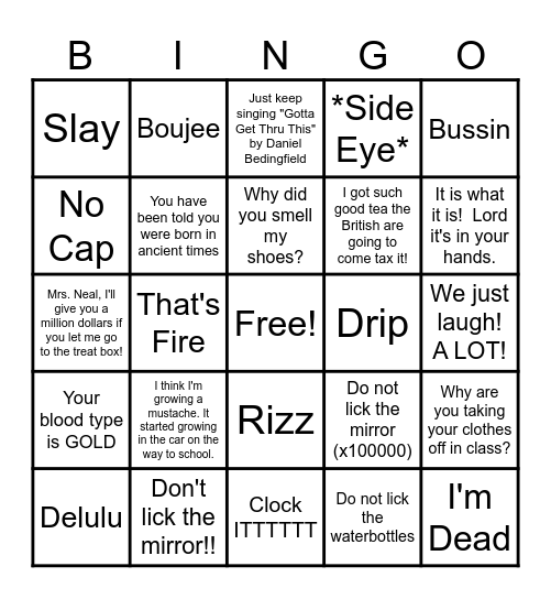 Student Shenanigans Bingo Card