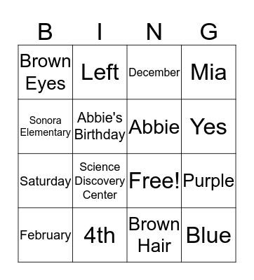 Abbie Bingo Card