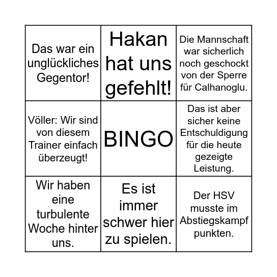 Roger Schmidts Ausreden Bingo Card