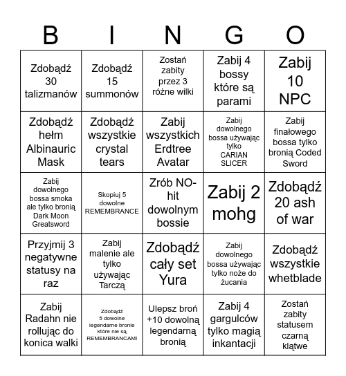 Elden Ring Bingo Card