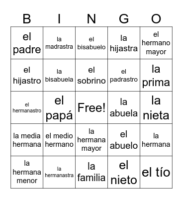La FAMILIA Bingo Card